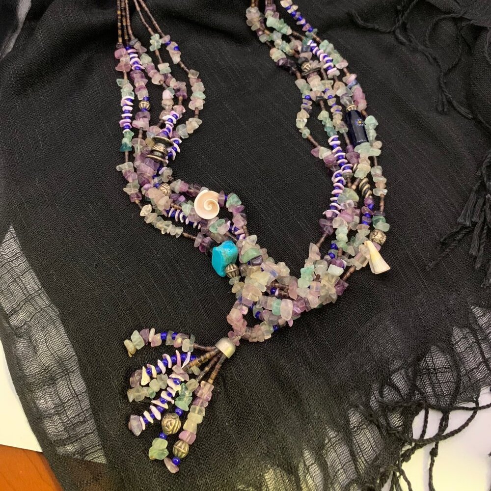 Gemstone Shell Glass Trade Beads Navajo Indian Style Jacla Beaded Necklace J867